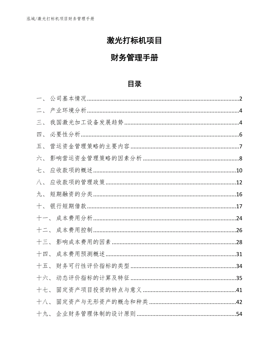 激光打标机项目财务管理手册_第1页