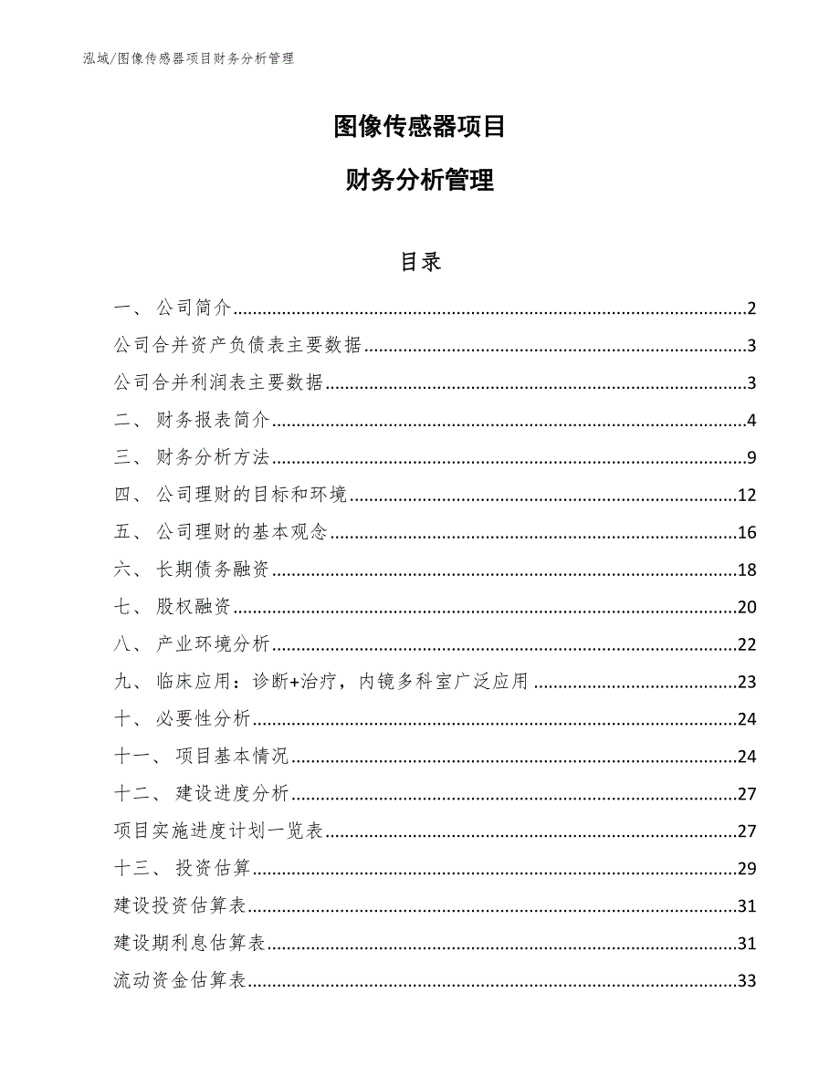 图像传感器项目财务分析管理_第1页