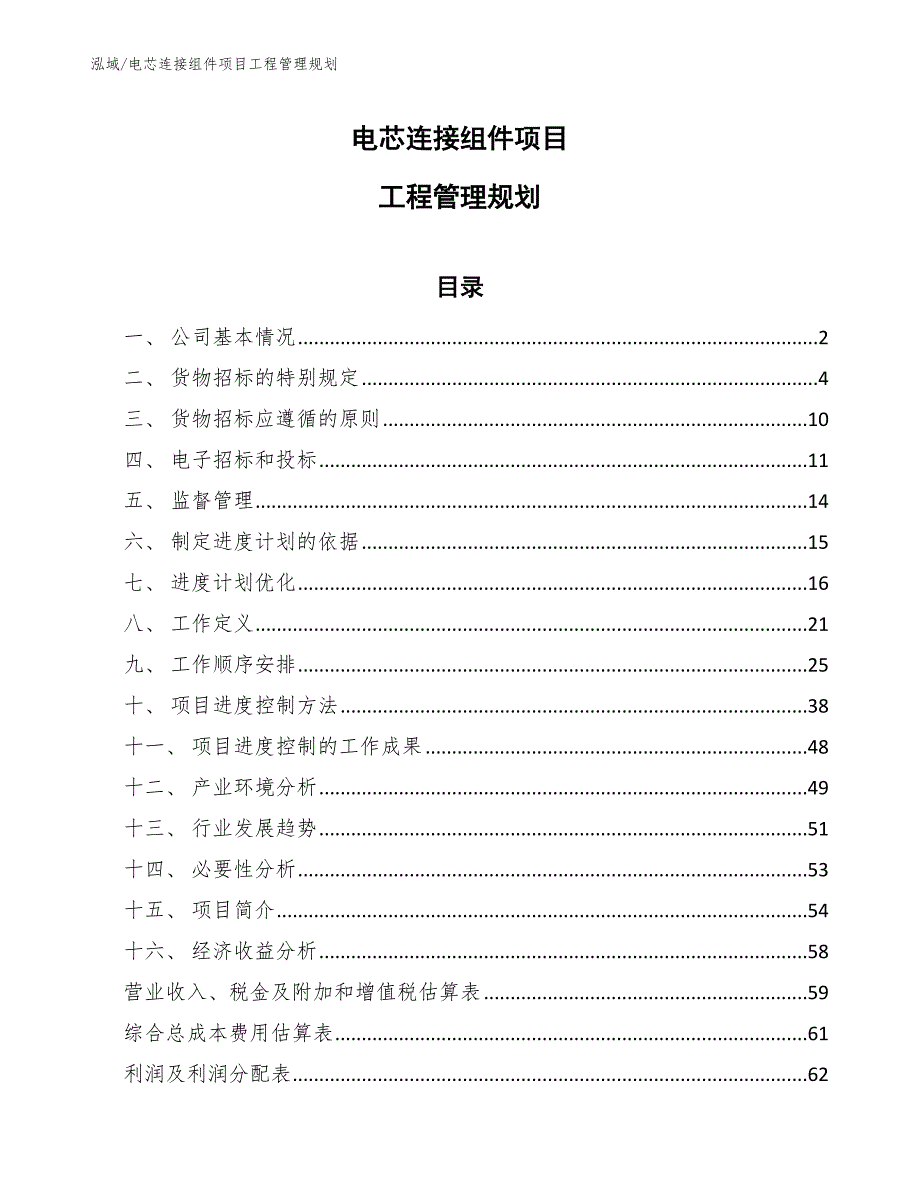 电芯连接组件项目工程管理规划（范文）_第1页