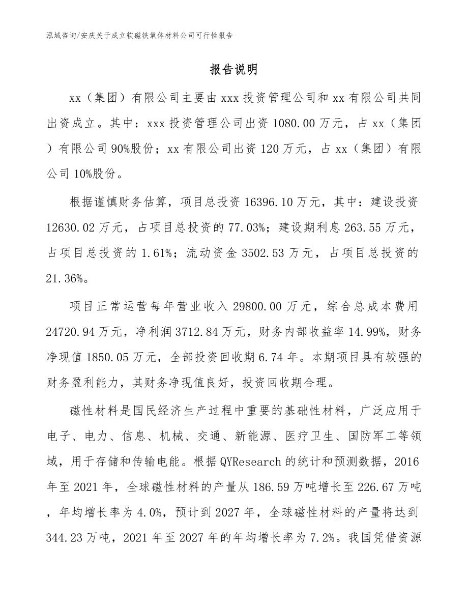 安庆关于成立软磁铁氧体材料公司可行性报告_第2页