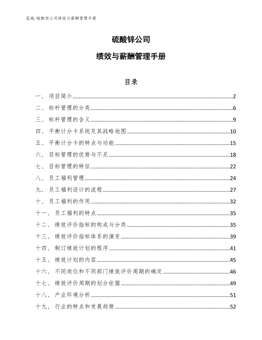 硫酸锌公司绩效与薪酬管理手册_第1页