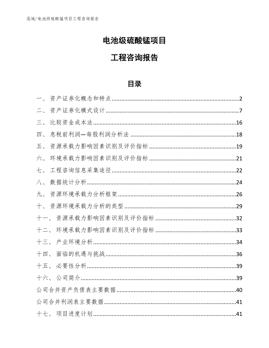 电池级硫酸锰项目工程咨询报告_参考_第1页