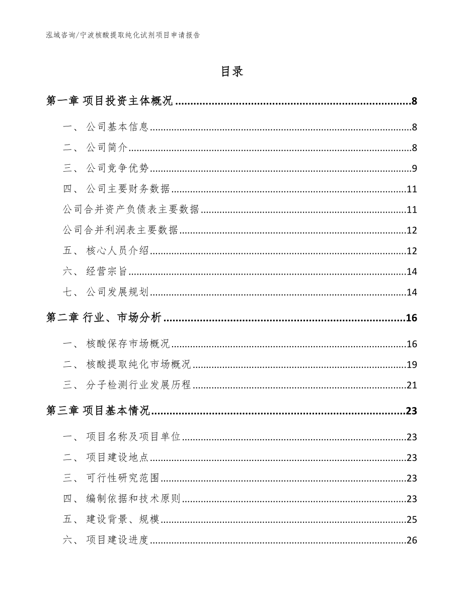 宁波核酸提取纯化试剂项目申请报告（模板范本）_第1页