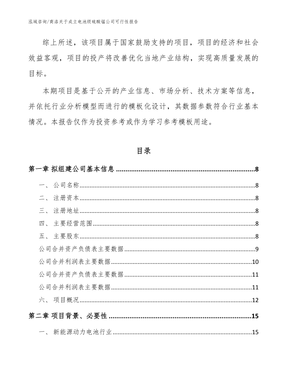 商洛关于成立电池级硫酸锰公司可行性报告_第3页