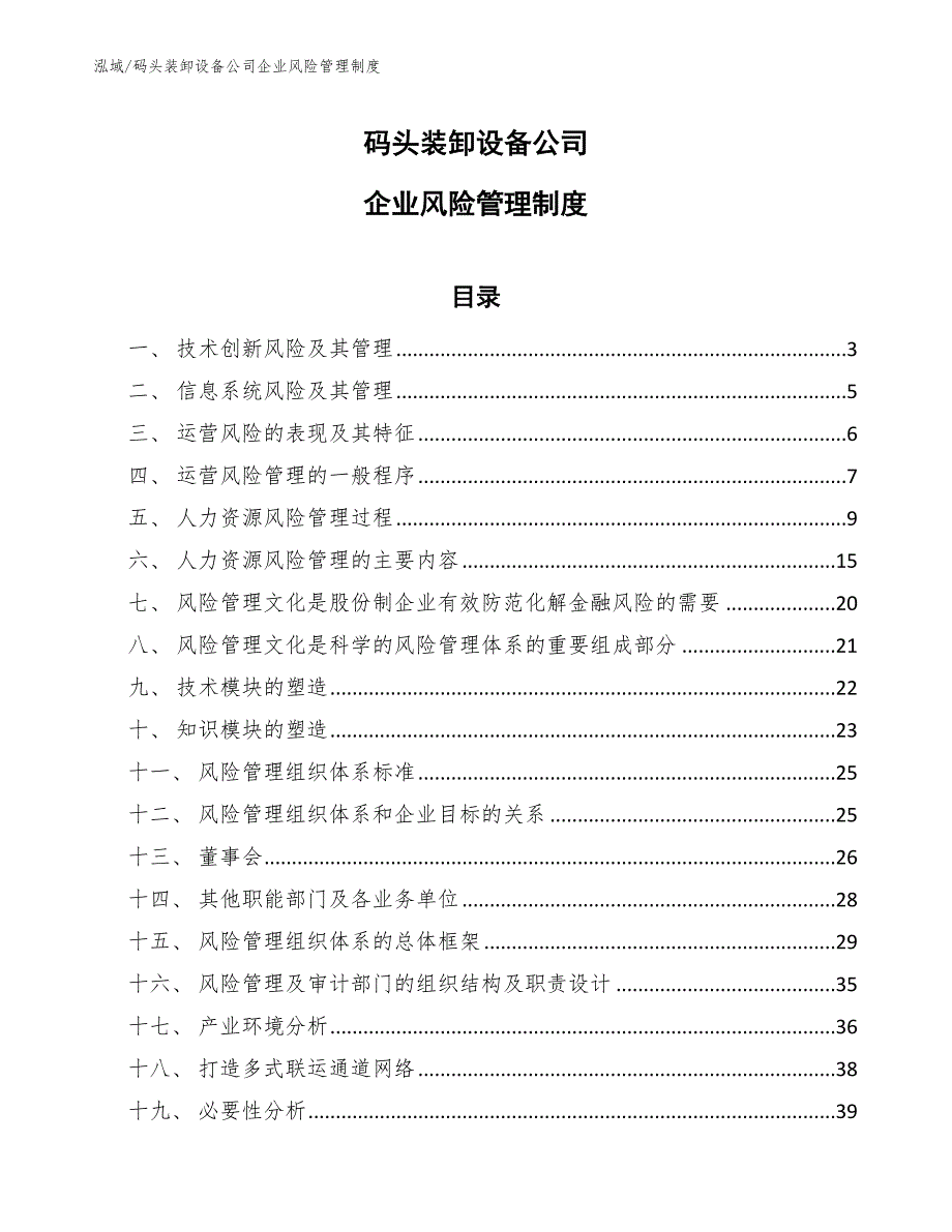 码头装卸设备公司企业风险管理制度_第1页