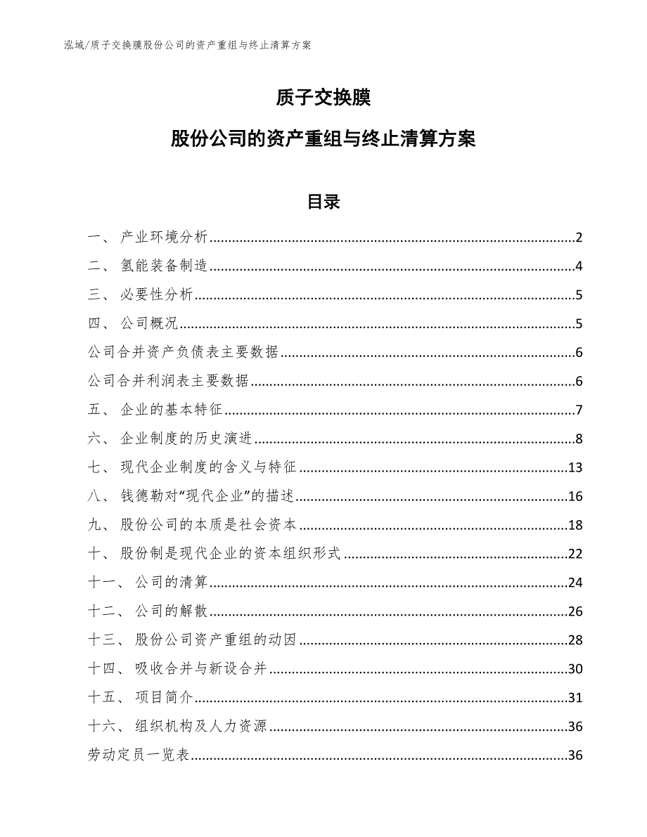 质子交换膜股份公司的资产重组与终止清算方案（范文）_第1页