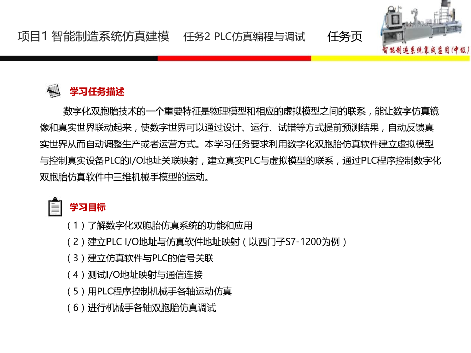 智能制造系统集成应用（中级）教学课件项目1任务2 PLC仿真编程与调试_第1页