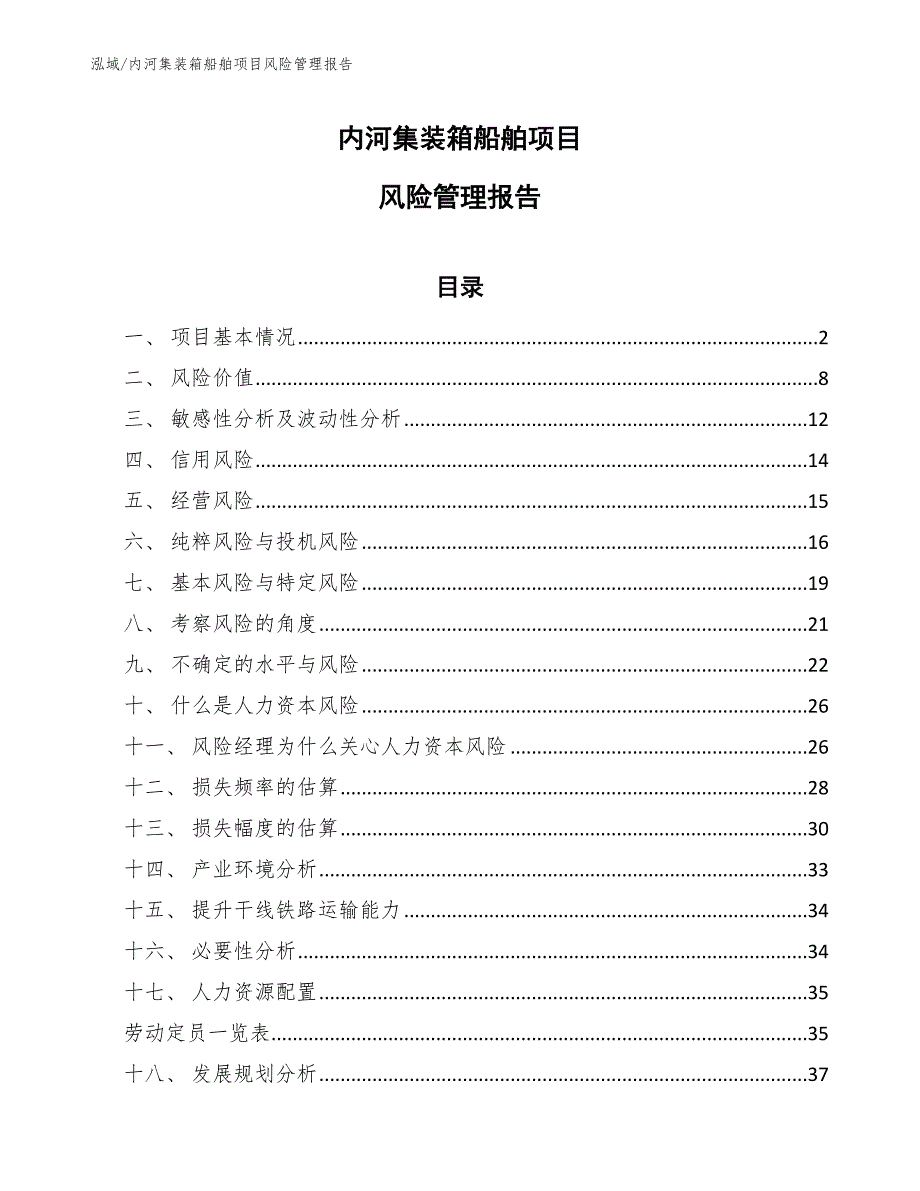 内河集装箱船舶项目风险管理报告【参考】_第1页