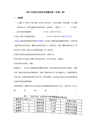 2021年高考文综历史真题试卷(全国Ⅰ卷)带答案解析