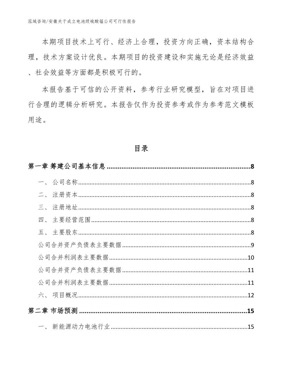 安徽关于成立电池级硫酸锰公司可行性报告范文参考_第3页