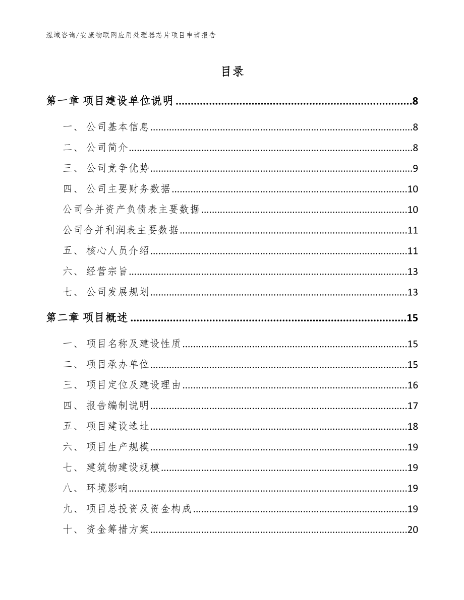 安康物联网应用处理器芯片项目申请报告_范文模板_第1页