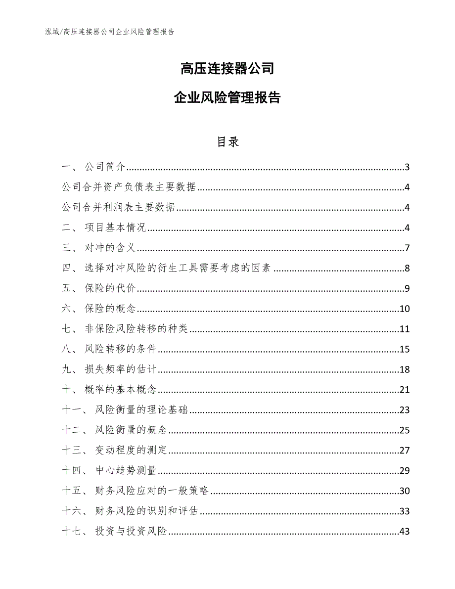 高压连接器公司企业风险管理报告（参考）_第1页