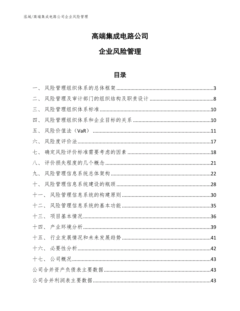 高端集成电路公司企业风险管理_第1页