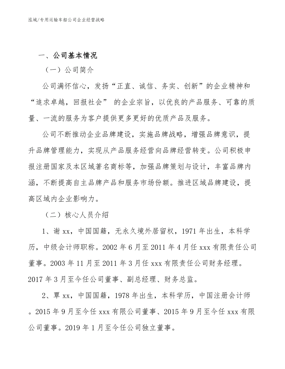 专用运输车船公司企业经营战略_参考_第2页