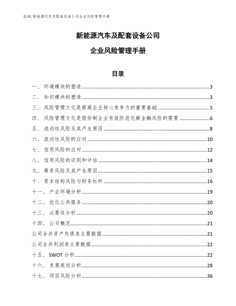 新能源汽车及配套设备公司企业风险管理手册【范文】_第1页