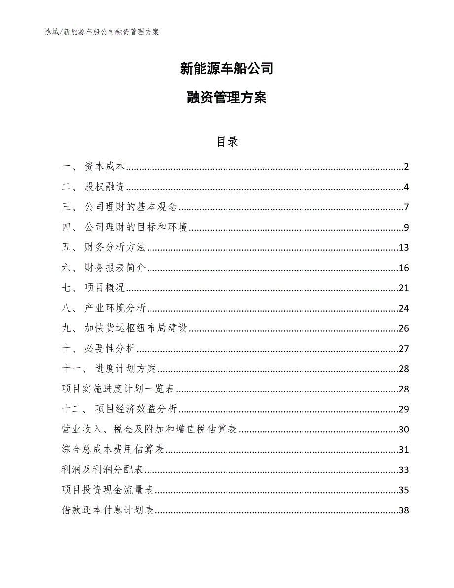 新能源车船公司融资管理方案【范文】_第1页