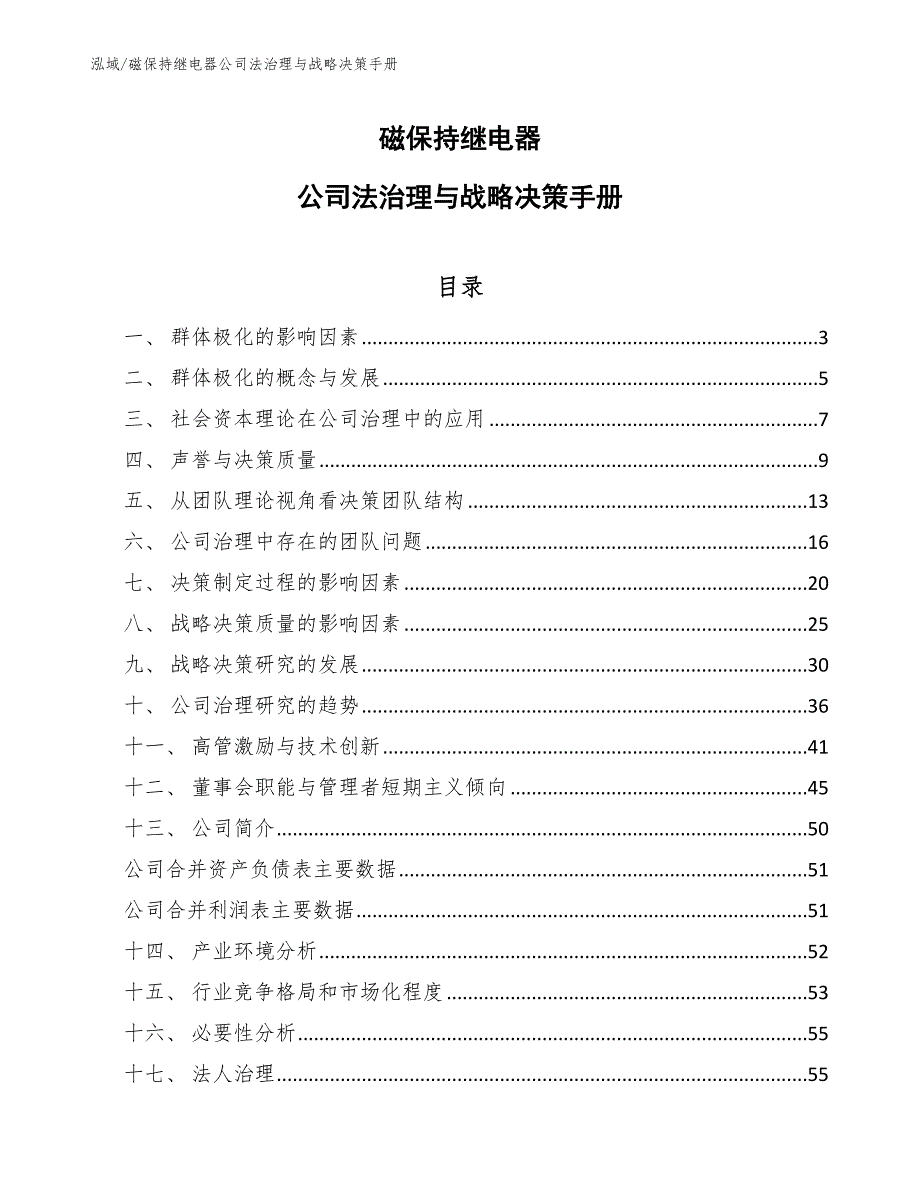 磁保持继电器公司法治理与战略决策手册【参考】_第1页