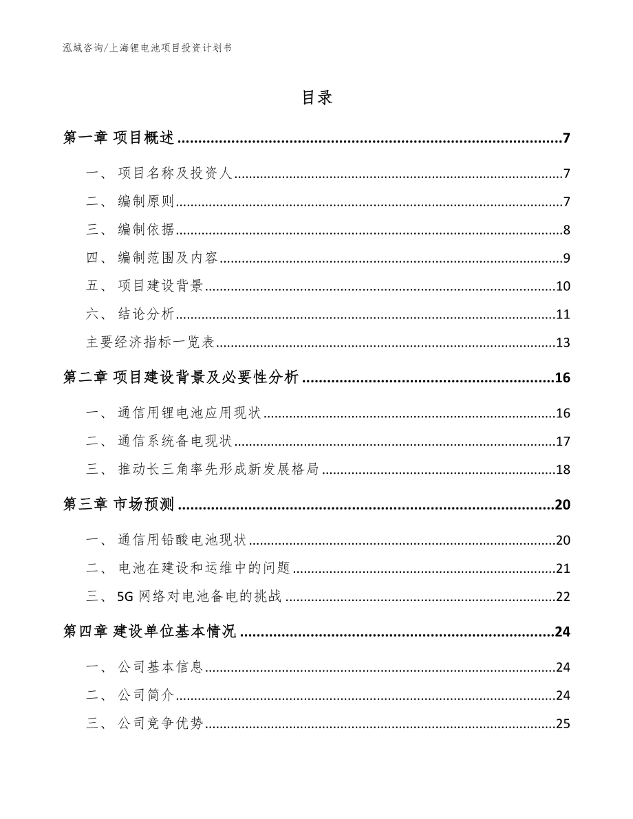 上海锂电池项目投资计划书_第1页