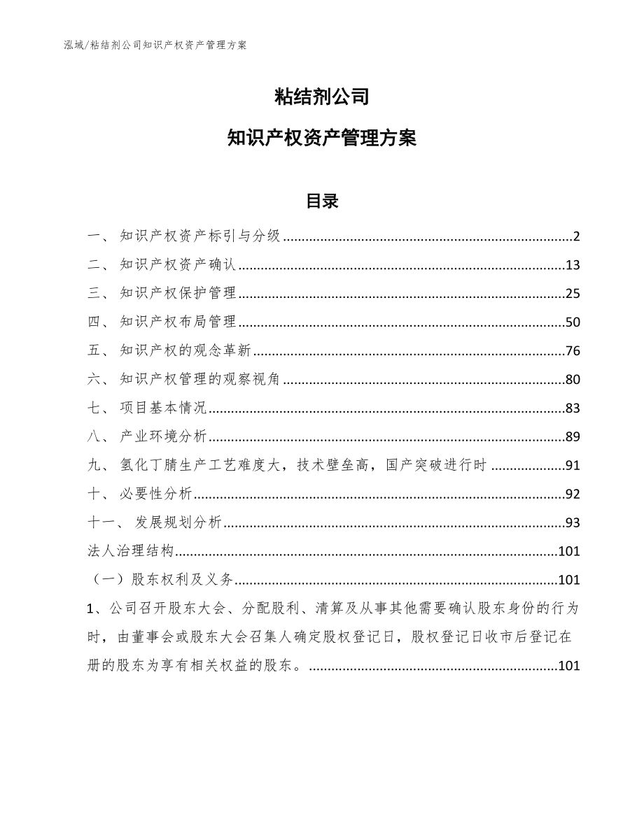 粘结剂公司知识产权资产管理方案_第1页