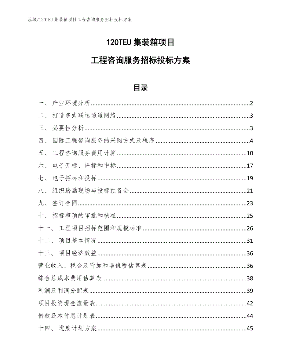 120TEU集装箱项目工程咨询服务招标投标方案_第1页