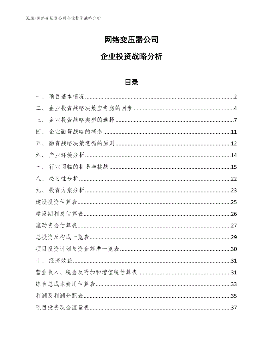 网络变压器公司企业投资战略分析_参考_第1页