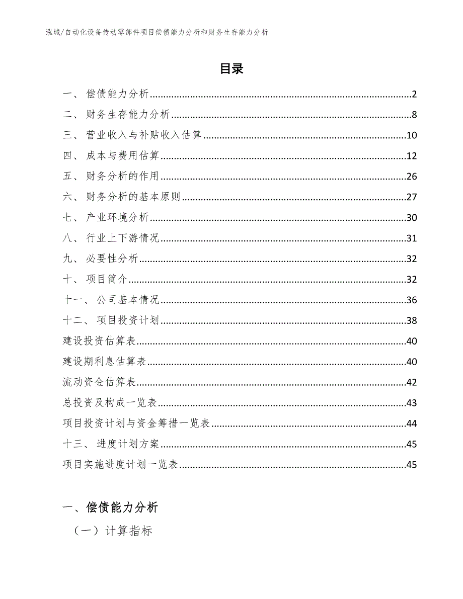 自动化设备传动零部件项目偿债能力分析和财务生存能力分析（参考）_第2页