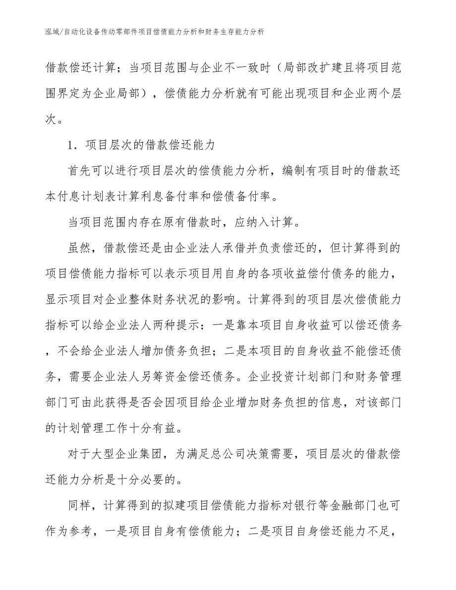 自动化设备传动零部件项目偿债能力分析和财务生存能力分析（参考）_第5页