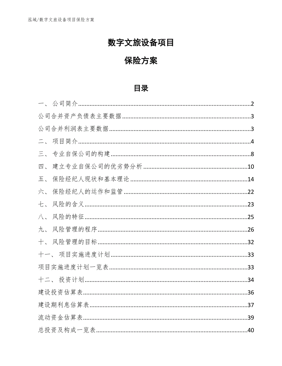 数字文旅设备项目保险方案（范文）_第1页