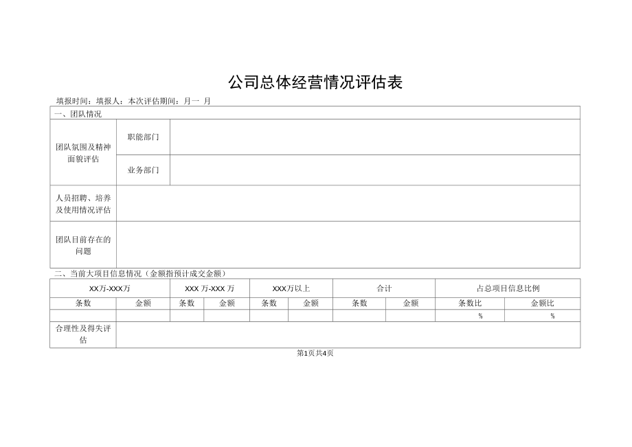 公司总体经营情况评估表_第1页