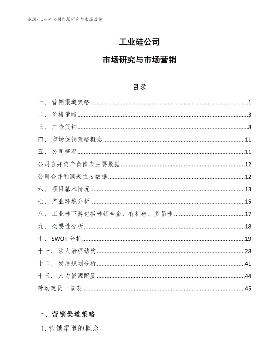 工业硅公司市场研究与市场营销【参考】_第1页