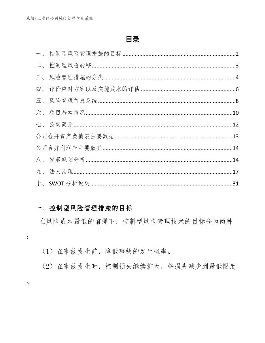 工业硅公司风险管理信息系统_范文_第2页