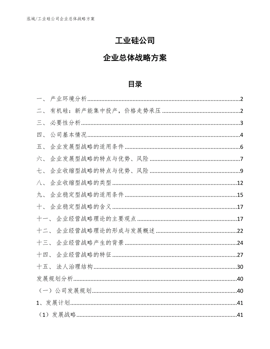 工业硅公司企业总体战略方案（范文）_第1页