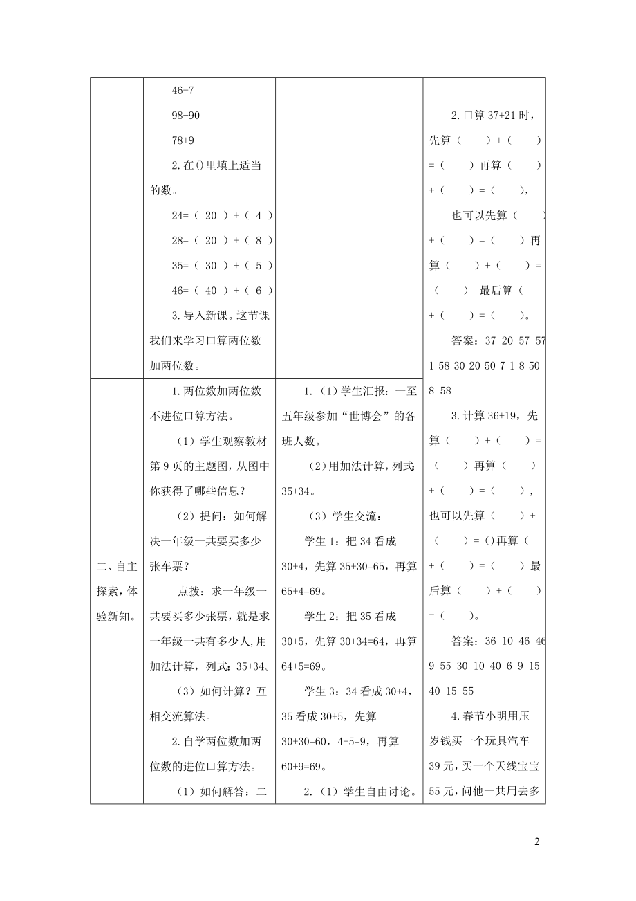 2021年三年级数学上册第2单元万以内的加法和减法一第1课时两位数加两位数口算教案新人教版_第2页