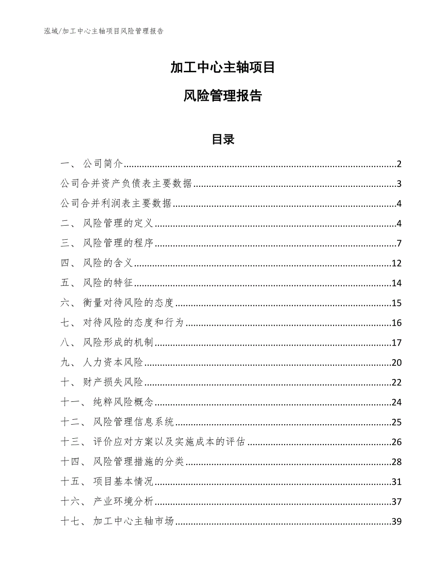 加工中心主轴项目风险管理报告_参考_第1页