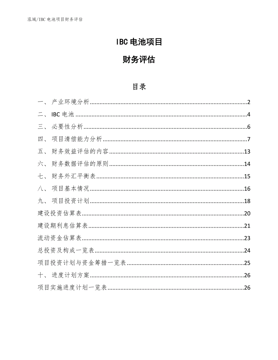 IBC电池项目财务评估（参考）_第1页