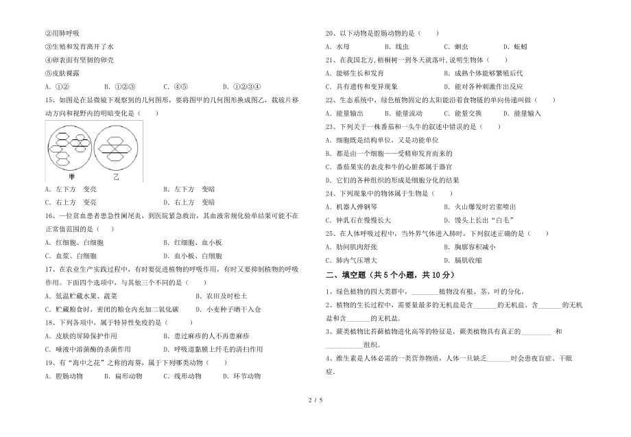 北师大版七年级上册《生物》期末测试卷及答案1套_第2页