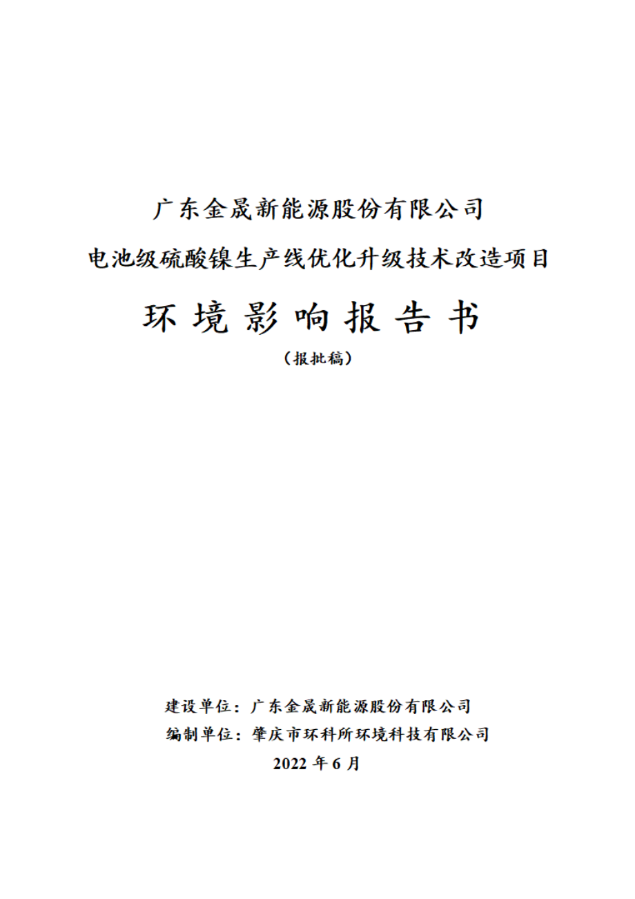 电池级硫酸镍生产线优化升级技术改造项目环境影响报告书_第1页