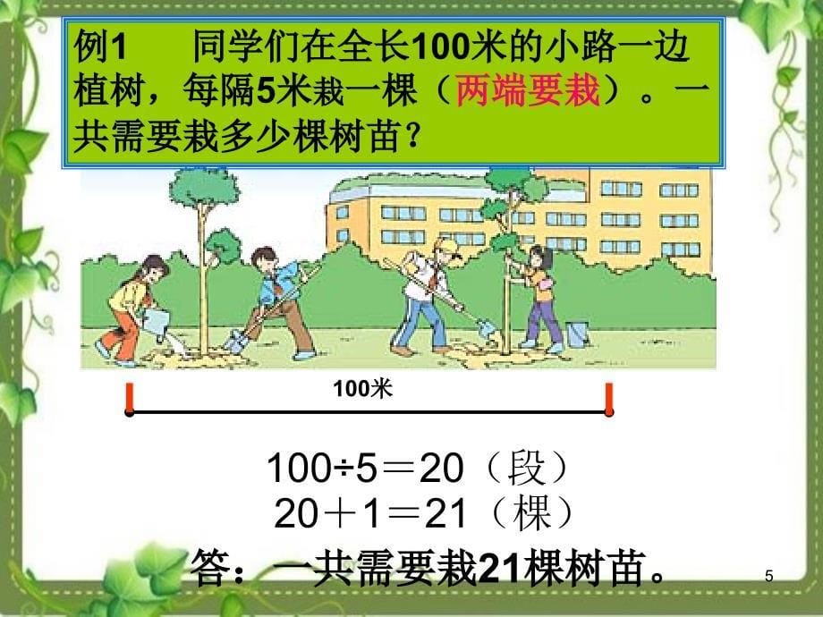 人教版五年级上册第七单元植树问题两端都栽ppt课件_第5页