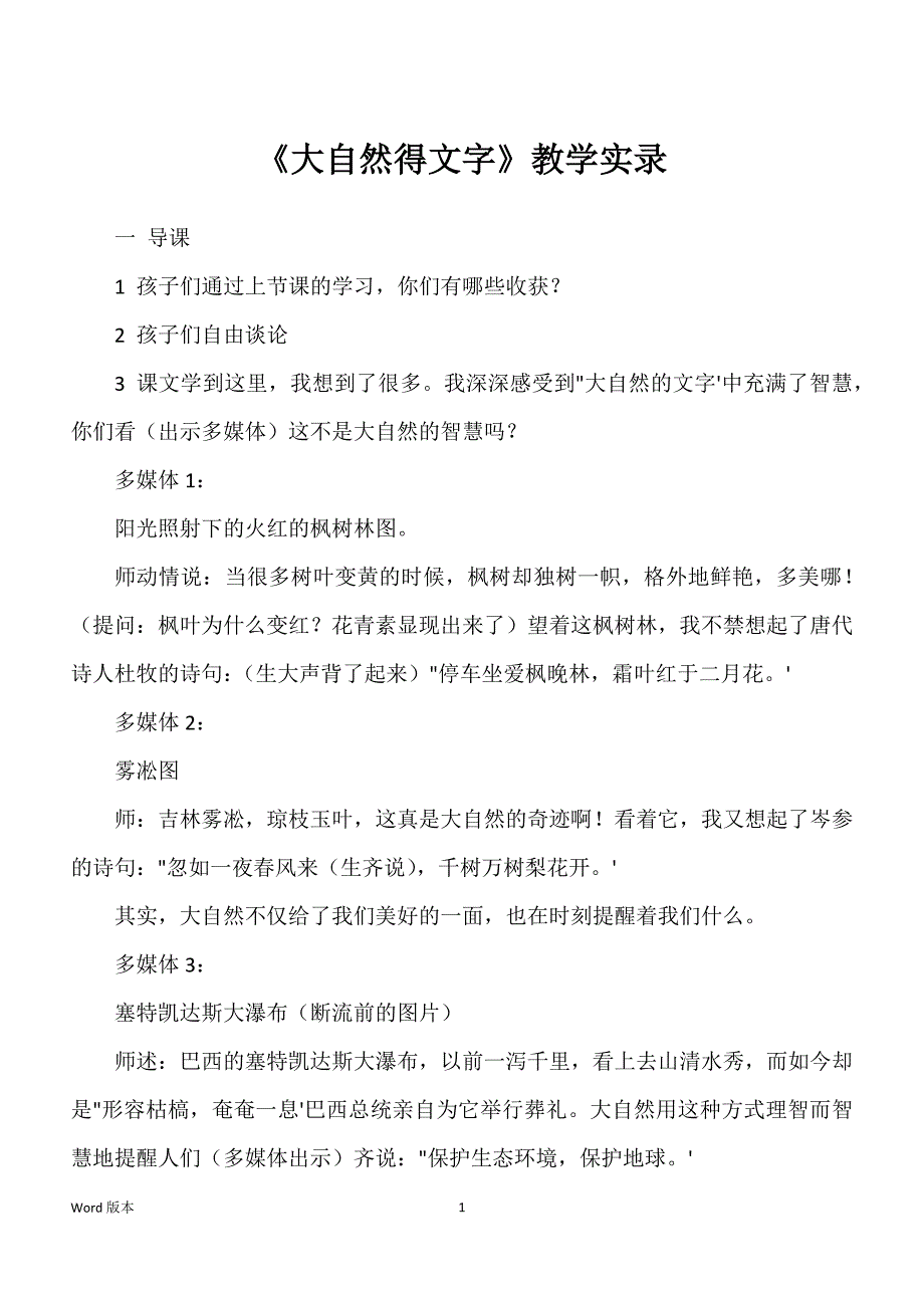 《大自然得文字》教学实录_第1页