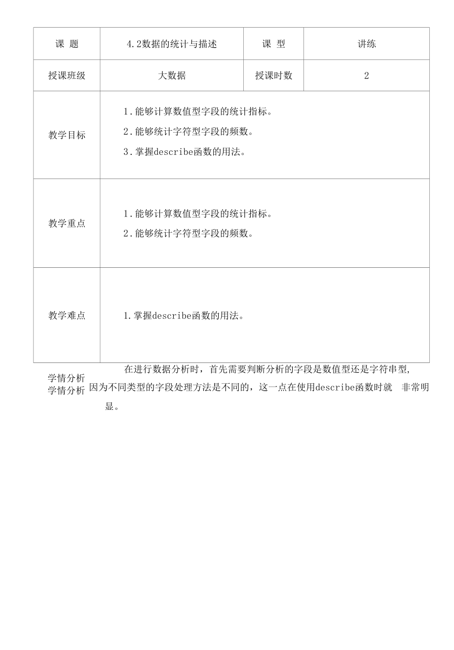 Python数据分析与可视化教案4.2 数据的统计与描述_第1页