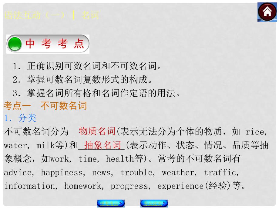 中考英语复习方案 语法互动一 名词权威课件（名师点睛+考点过关+以真题为例）_第2页