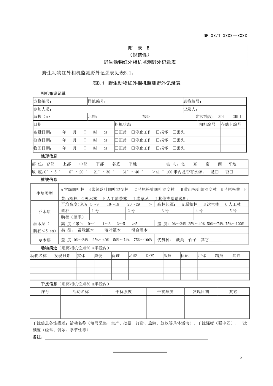 野生动物红外相机监测设备性能参数、野外记录表_第2页