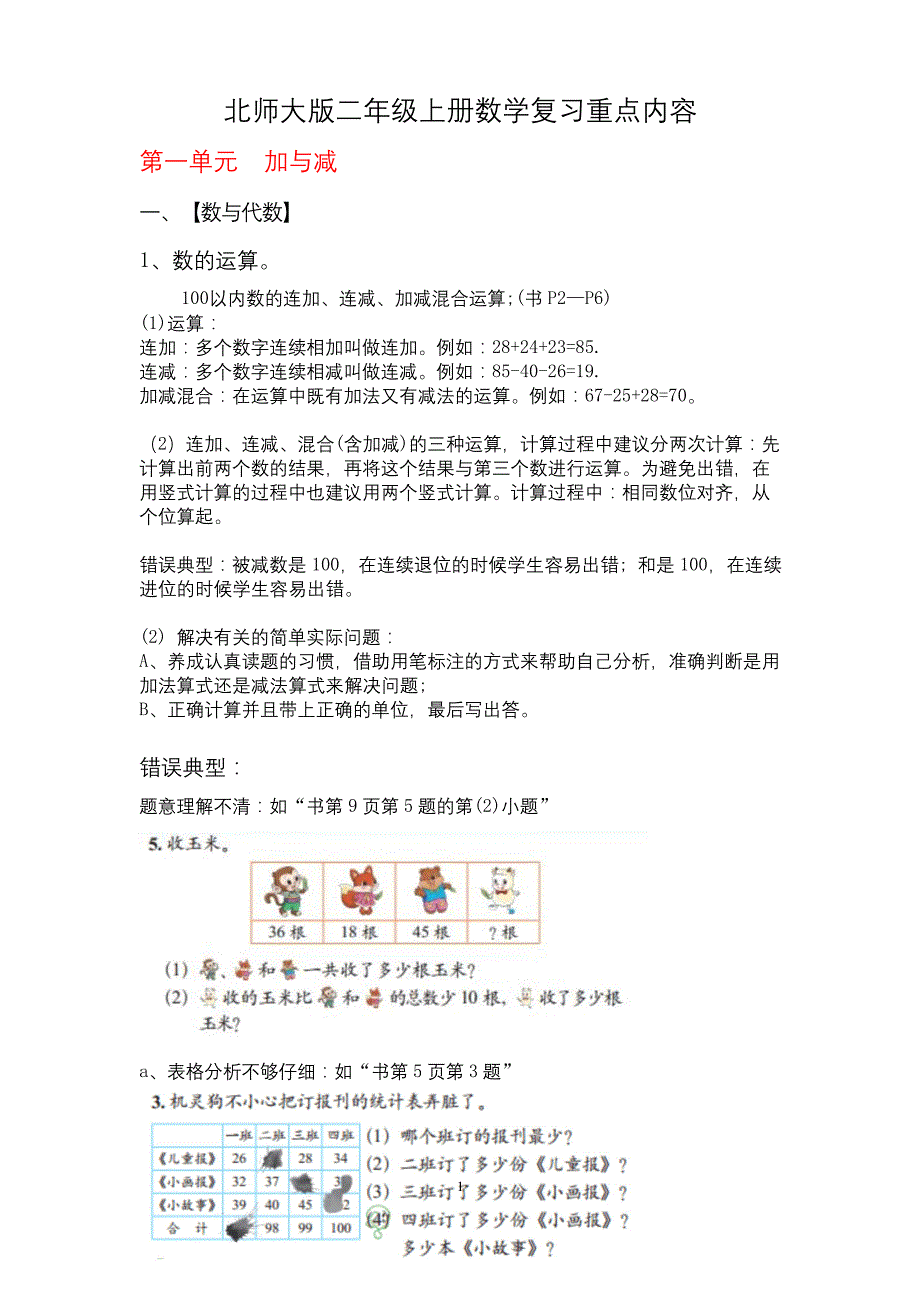 北师大版二年级上册数学重点内容汇总-)_第1页