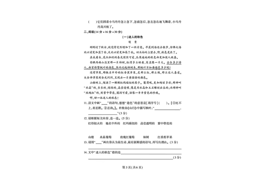 河南省郑州市二七区2021-2022学年三年级上学期期末质量检测语文试题(PDF版无答案）_第3页