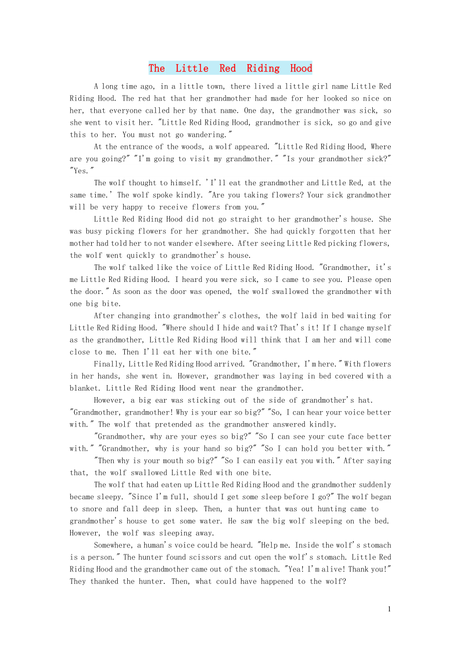 小学英语英语故事儿童故事TheLittleRedRidingHood_第1页