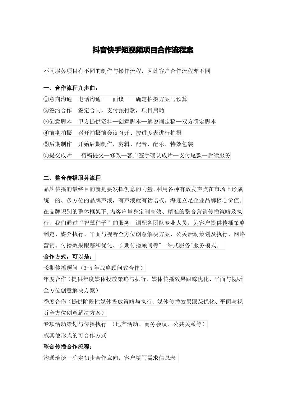 抖音快手短视频项目合作流程案_第1页