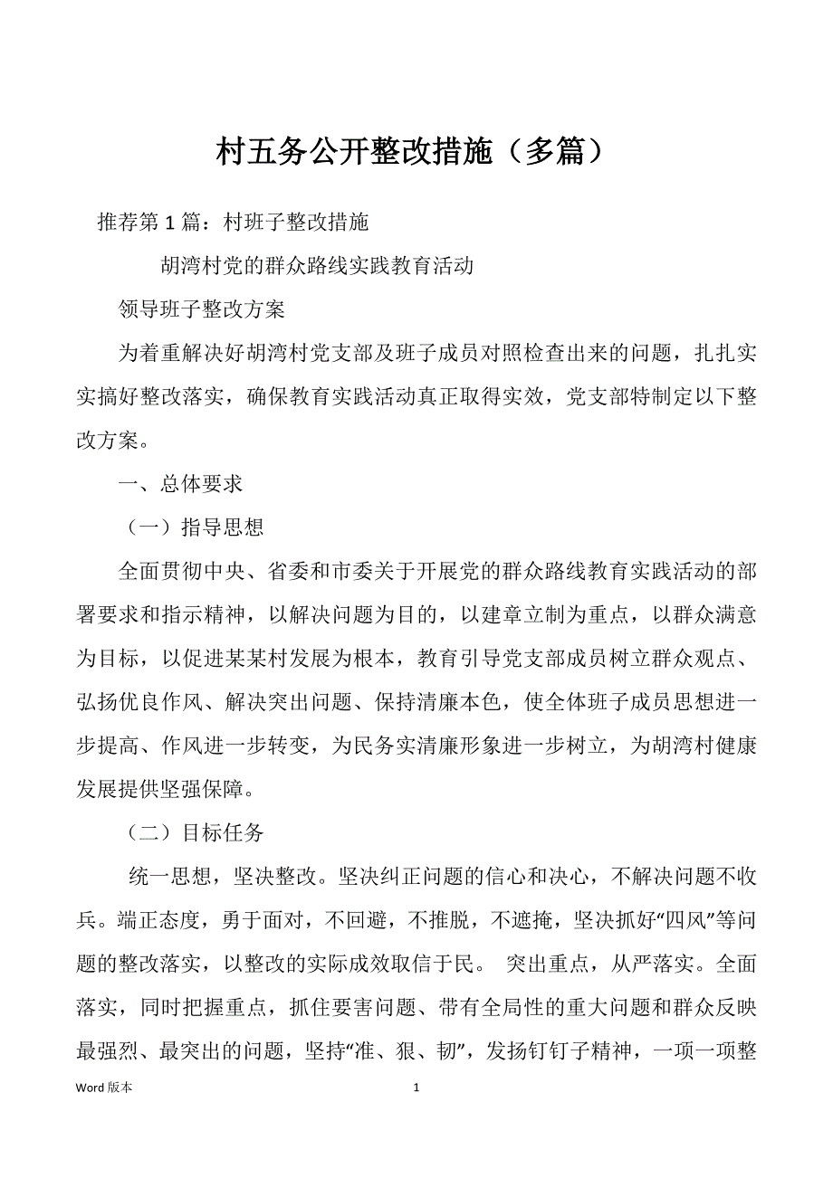 村五务公开整改措施（多篇）_第1页