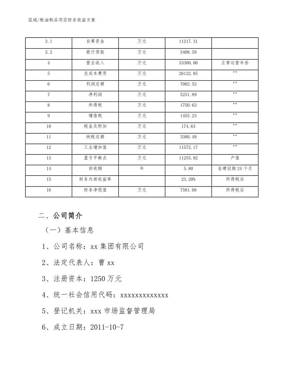 粮油制品项目财务效益方案【参考】_第5页