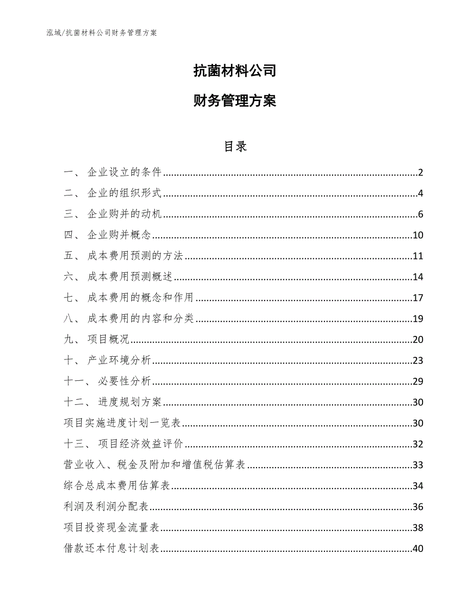 抗菌材料公司财务管理方案（参考）_第1页