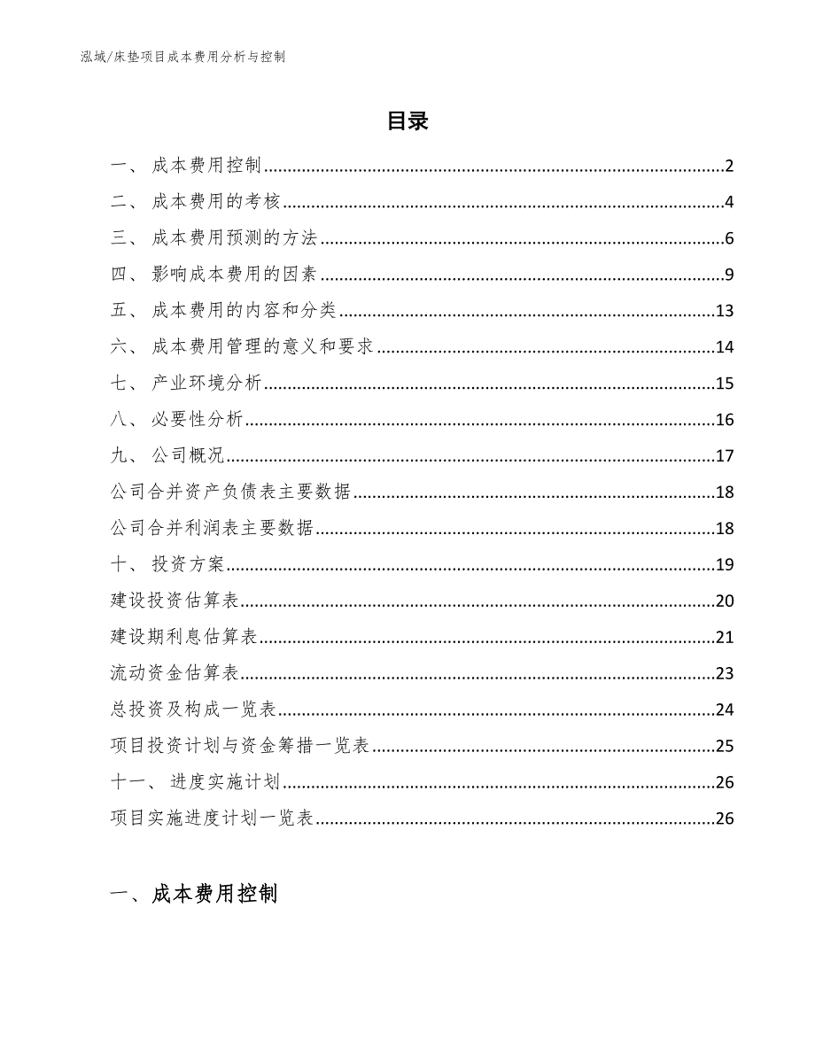 床垫项目成本费用分析与控制（范文）_第2页